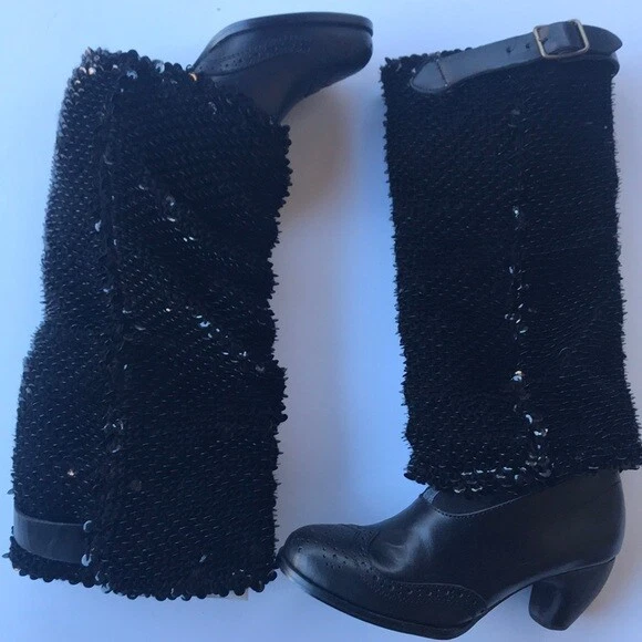 Irregular Choice Carnaby Queen Negro Lentejuelas Botas Hasta la Rodilla 8.5 Cuero Superior B Foto 3 de 4