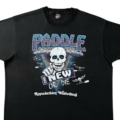 Vtg 90s Appalachian Wild Waters Skull T-Shirt Sz XXL Rafting Boating Rowing