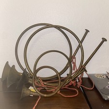 4 VTG Brass French Horn Decorative India 19 12 9 Red Rope Hanging Christmas
