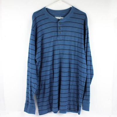 Basic Editions Blau Gestreift Langarm Henley Shirt Herren Größe Xlt