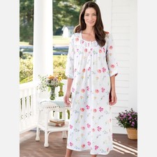 Lanz of Salzburg Tossed Floral Cotton Knit Long Nightgown