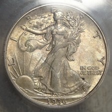 1936-S Walking Liberty Half Dollar, Uncirculated, ANACS MS-62, Original