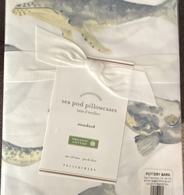 RARE Pottery Barn Standard Organic Cotton Sea Pod Pillowcases Set of 2