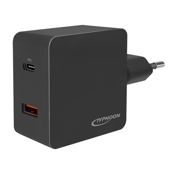 Typhoon Steckdosenadapter 1X USB-C Pd Port & 1X USB-A Qc Port 18W Schwarz-image
