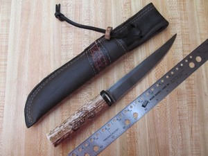 BRYAN CROW Custom Damascus Genuine Stag Hunting Knife. 2007 Crow Knives