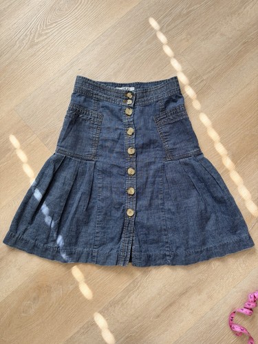 RARE Y2K Tibi NY Linen Cotton Pinstripe Midi Skirt High Waist Button Front 4