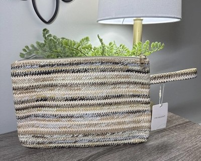 NWT Primark Woven Straw Clutch/Makeup Bag Chevron Striped Summer Beach Boho