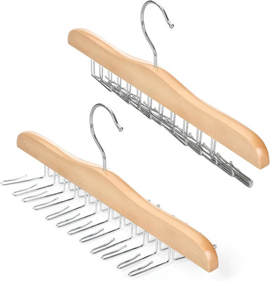 Tie Rack Hanger for Closet, Wooden Tie Organizer for Men with 24 Folding Hooks, 