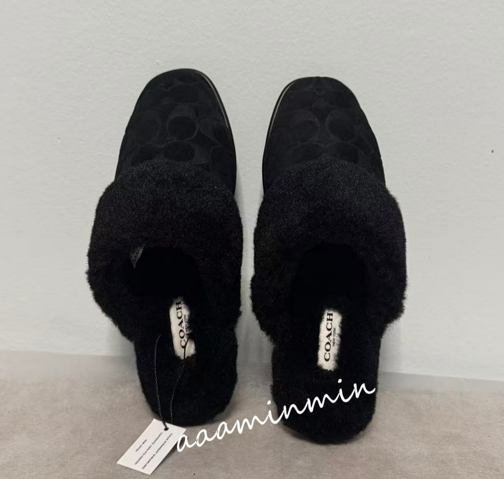 NWT COACH Sherpa Flat Mule In Signature Suede Suede Black,size 5