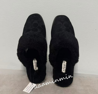 NWT COACH Sherpa Flat Mule In Signature Suede Suede Black,size 5