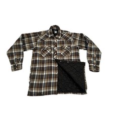 Vintage Wrangler Mens Medium Brown Plaid Quilted Insulated Snap Flannel Shirt