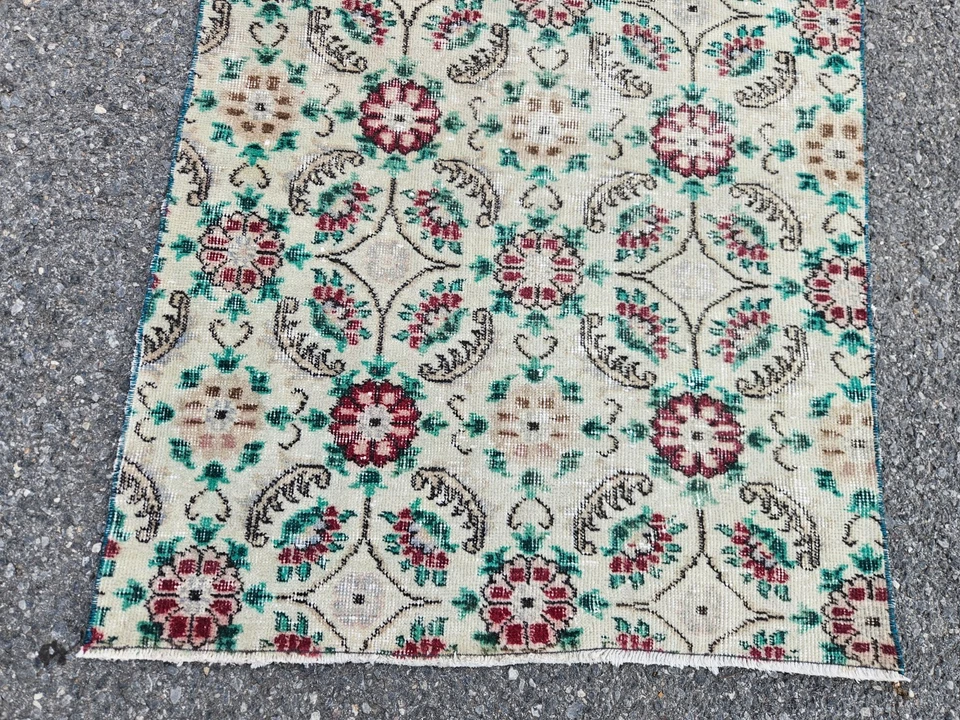 Alfombra de corredor de pasillo turca hecha a mano vintage extra larga floral 3x19, 36"x235" Foto 4 de 4