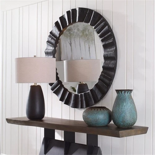 Uttermost Caribou Round Farmhouse Fir Wood Mirror in Woodtone/Dark Espresso - Picture 6 of 7