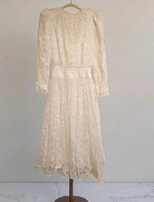 Gunne Sax Lace Pearl Dress Sequin Bow Cottage Fairy Midi Size 5 Victorian 1980s