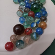 Vintage Lot Of 42 With 2 Jumbo Marbles Glasss Swirls Cateyes Estate Fine Bag5