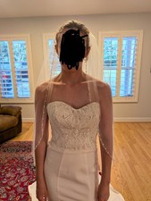 Wedding dress and veil, never worn, size 6, column/sheath silhouette