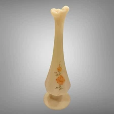 Vintage Fenton Custard Hand Painted Bud Vase Flowers Signed Original Label