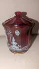 Fenton Bright Star Hand Painted Amberina Ruby Glass Candy Jar by B Williams