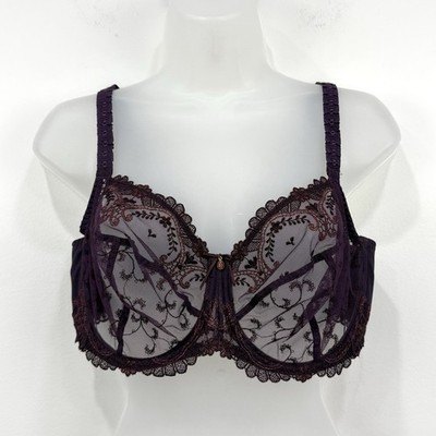 Empreinte Bra Women's 36E Plum Carmen Underwired Balcony Lace Whimsigoth Sexy