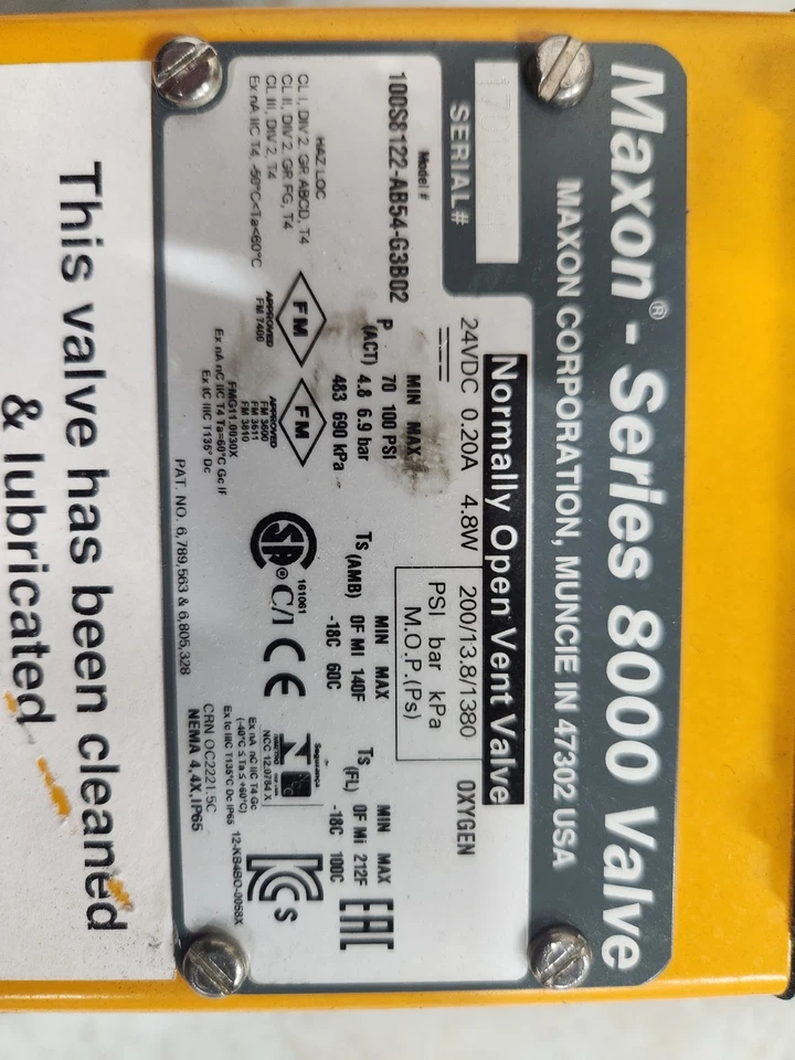  Válvula de cierre Maxon Series 8000 075S8111-AB11-B2A01.   Usado!!!!!! Foto 3 de 4