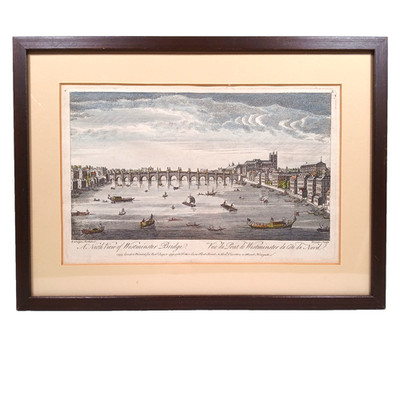 A North View of Westminster Bridge Engraving Hand-Tinted 1753 Labelye Bowles