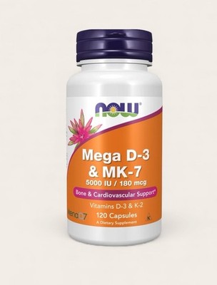Now Foods Mega D3 & MK-7, 5000 IU/180 mcg. 120 Capsules, Exp 10/2027.
