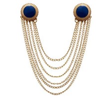 Lapel Pin for Men Enamel and Set of Hanging Chain Detailing Formal Brooch Blue