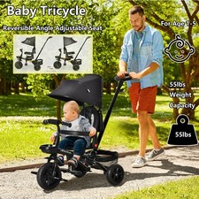 Baby Tricycle Reversible Angle Adjustable Seat 55lbs Weight Capacity for Age 1-5