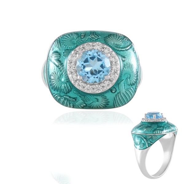 Cavill Topas Ring 0,72Ct Zirkon 0,25Ct 925 Silber Platin Damen Schmuck-image