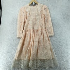 Vtg Gunne Sax by Jessica McClintock Lace Dress GIRLS Size 12 Coral Back Zip USA