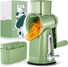 Rotary Cheese Grater with Handle -Vegetable Shredder with 5 Well-designed Blades