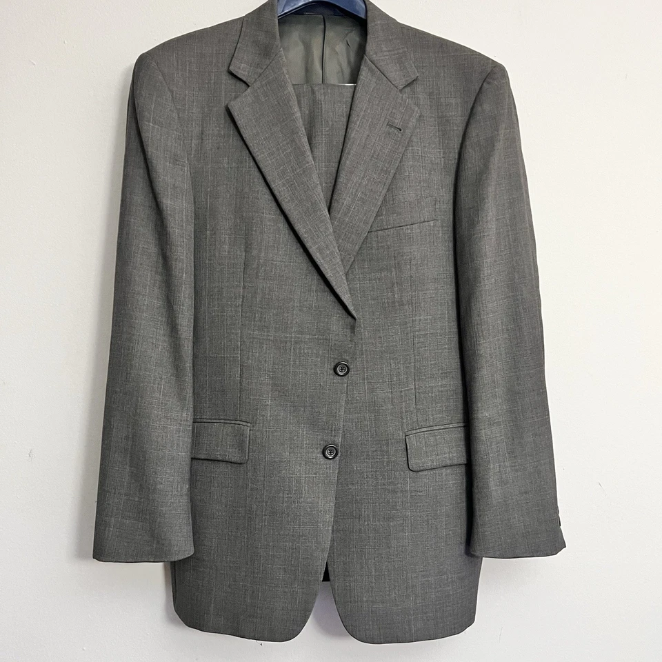 复古 Burberry London 套装男式 40R 码裤子 33Wx32L 灰色格子 2 件套 — 第 2/4 张图片