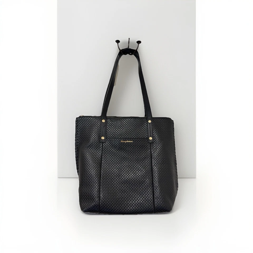 Tommy Bahama Negro Top Cremallera Bolso de Hombro Cuero Trabajo Profesional Ir a Foto 2 de 4