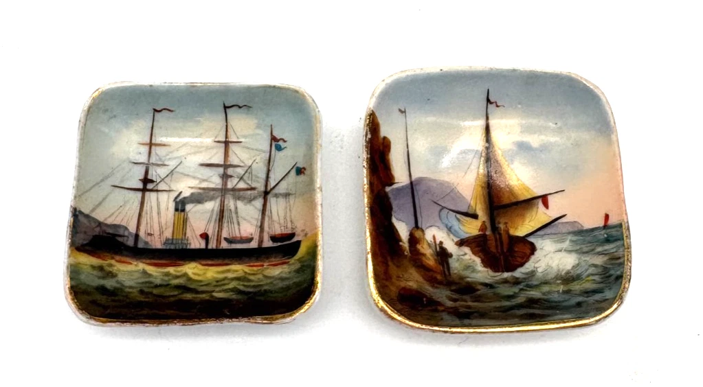Vintage Butter Pat Plates Dishes Ship Design 2.25" Set of 2