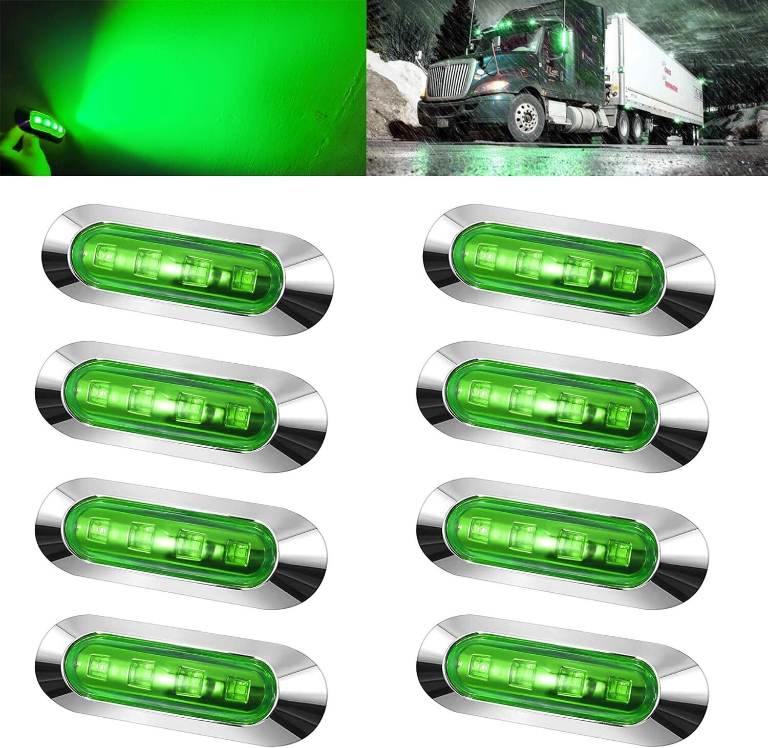 10Pcs 4 LED Green Side Marker Lights Lamp Clearance Car Truck Trailer