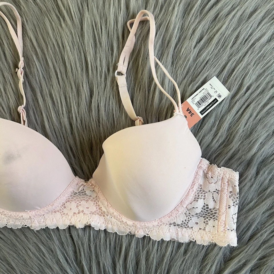 No Boundaries Bra Womens Juniors Size 34A Pink Floral Lace T-Shirt Underwire - Image 2 of 4