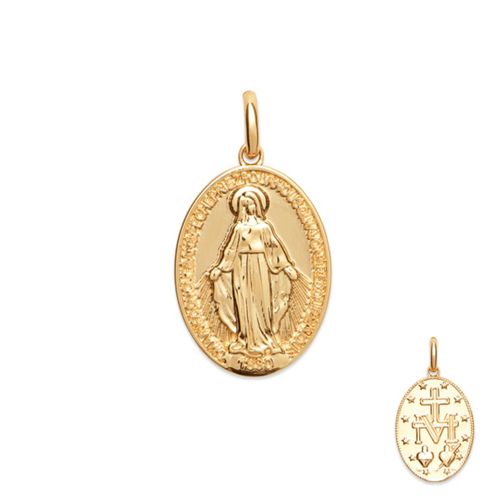 Pendentif Vierge Marie plaqué or 750/000 finition miroir avec poinçon de maîtrise