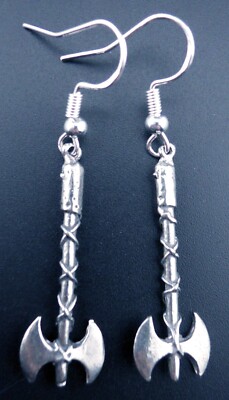 Axe Earrings Sterling Silver Ear Wires Hatchet Battle Double Blade Medieval 3d