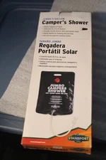 JUMBO 5 GAL STANSPORT CAMPERS SHOWER SOLAR HEATED WITH NOZZLE HOT WATER FROM SUN