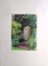 Franz Ehmke 1928 -2018 GDR Painter° " IN The Garden " Pastel With Gravestone