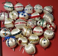 Vintage Handmade Christmas ORNAMENTS Satin Ball Sequin Beaded set of 24