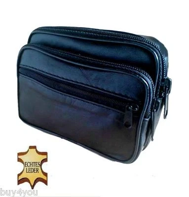 Pochette Ceinture En Cuir Noire Zippée Pour Homme Zigarettentasche - Photo 1/4