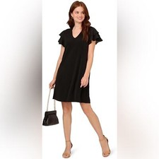 NWT Adrianna Papell V Neck Double Flutter Sleeve Dress sz S