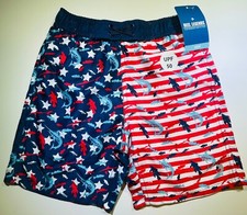NWT Boys Reel Legends Swimwear trunks swim shorts S 6/7 Patriotic fish flag 22