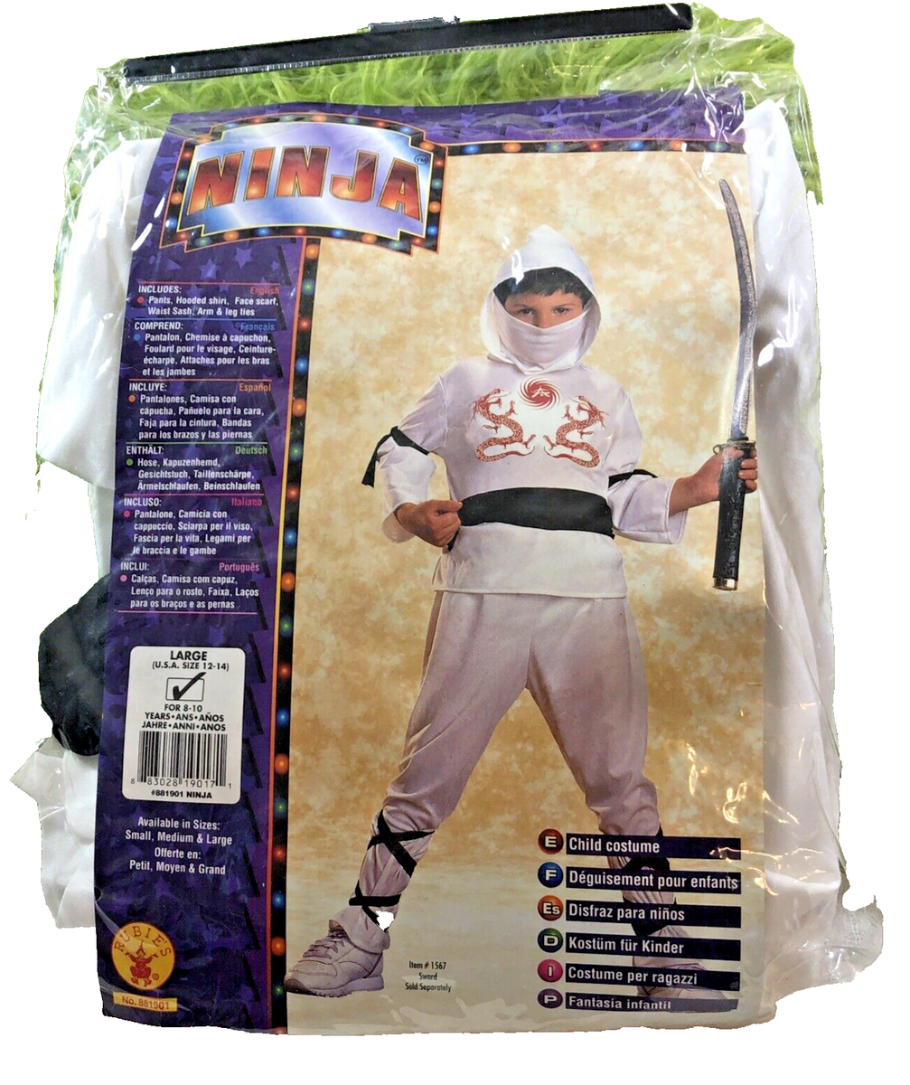 Boys Child Size L 12-14 Complete White NINJA KARATE Halloween