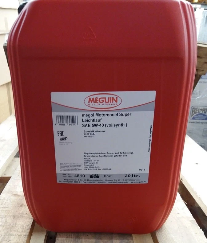 5,69€/l Meguin Megol Motoröl Super Leichtlauf vollsynt SAE 5W-40 20 L A3/B4-04