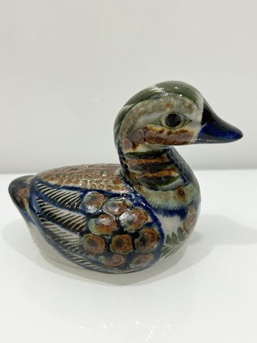 Anatra ceramica messicana Tonala Messico arte popolare 5” bellissima dipinta a mano vintage - Foto 6 di 11