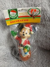 Vintage The Walt Disney Co Plastic Blow Mold 4" Mickey Mouse Santa Ornament NOS