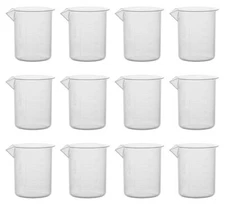Eisco Labs 100ml Polypropylene Plastic Beakers, Raised Graduations - 12 Pack