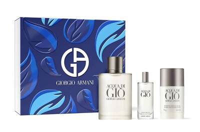 Acqua Di Gio Homme 3.3 oz Eau De Toilette,Travel Spray and Deodorant Stick Set
